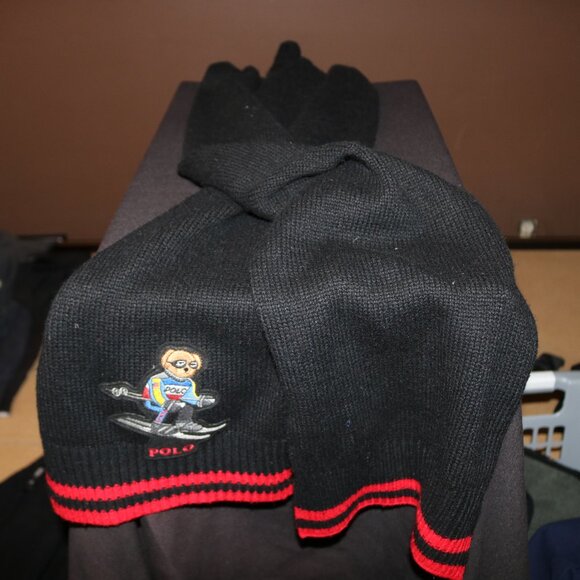 Polo Ralph Lauren Polo Ski Bear Scarf Red Black - Picture 3 of 6